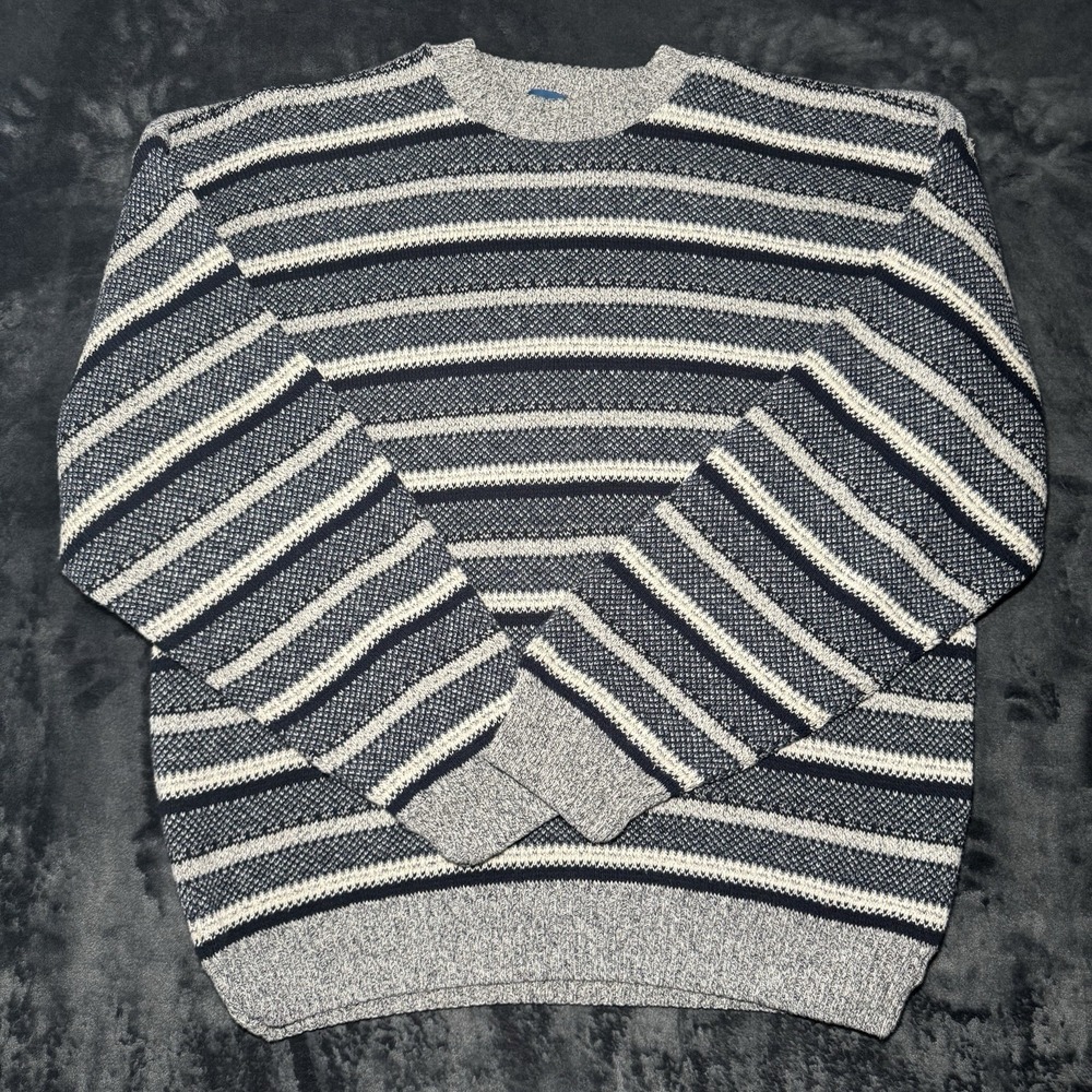Vintage Towncraft Grandpa Sweater Mens XL Cotton Stripe Geometric Knit Pullover